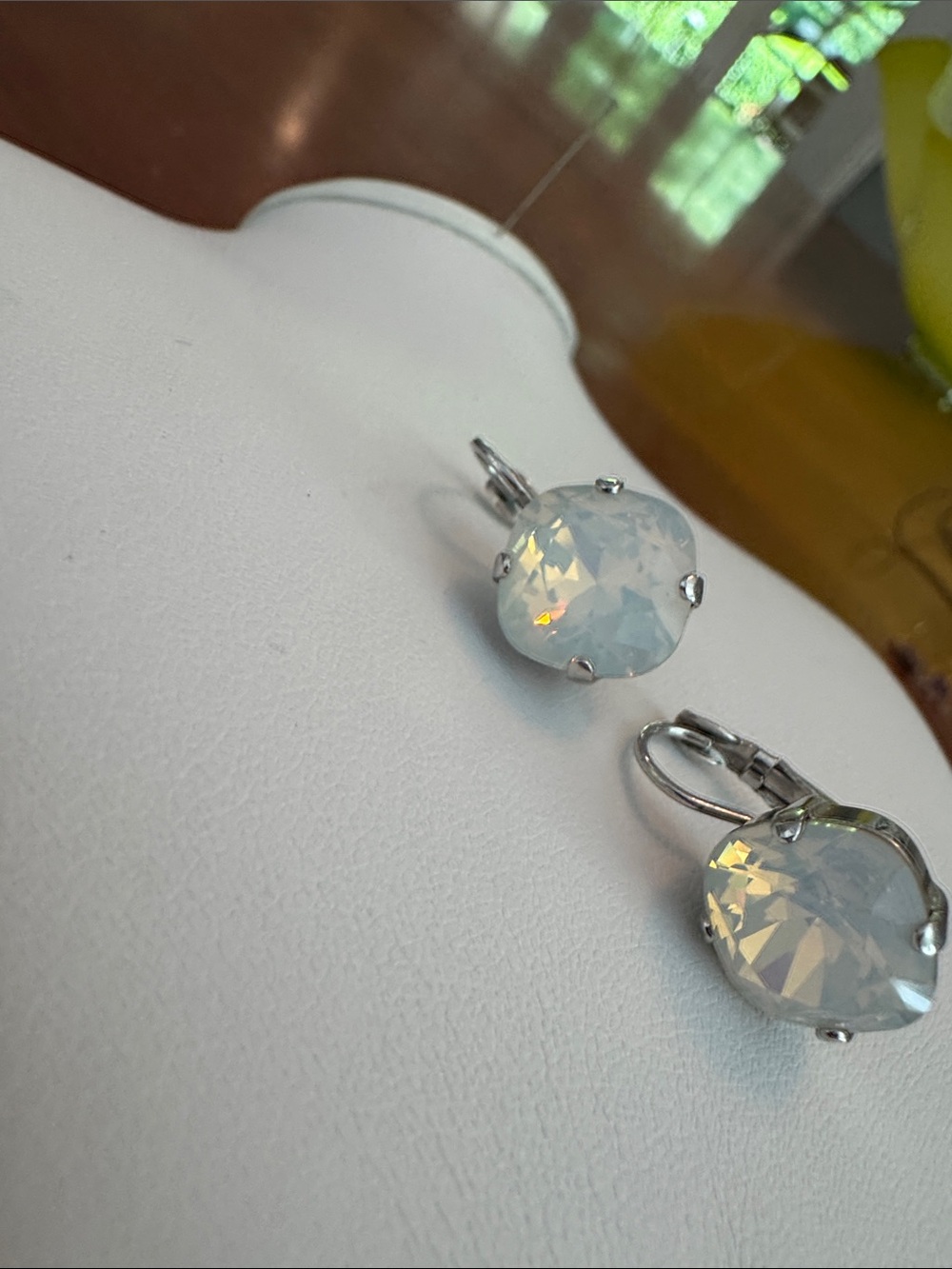 SABIKA Opalescent White Crystal Drop Earrings - Elegant Women's Jewelry